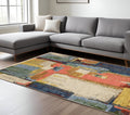 8' X 11' Pink Red And Yellow Abstract Area Rug With Fringe