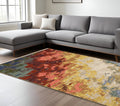 8' X 11' Beige Yellow And Rust Abstract Area Rug With Fringe