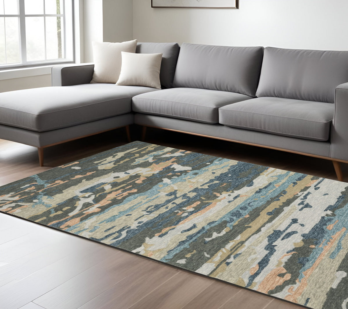 8' X 10' Gray And Blue Wool Abstract Hand Tufted Area Rug