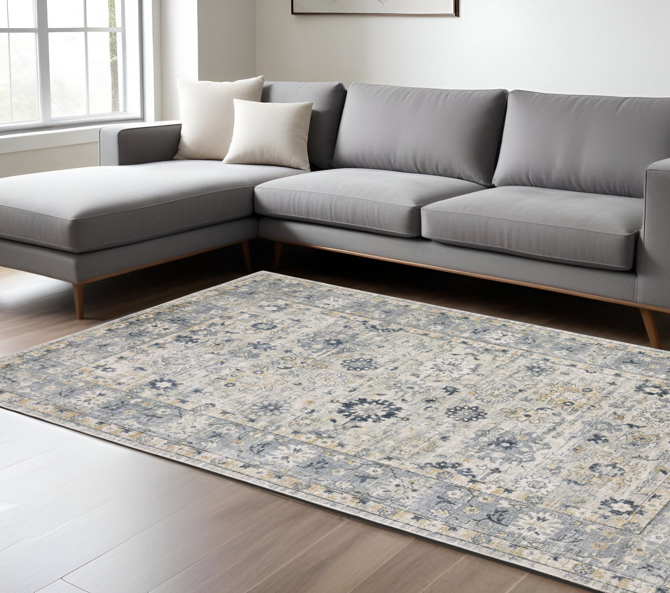 8' X 10' Gray And Blue Oriental Hand Tufted Area Rug