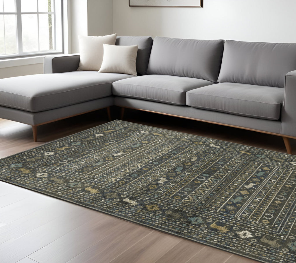 8' X 10' Blue And Gold Southwestern Area Rug