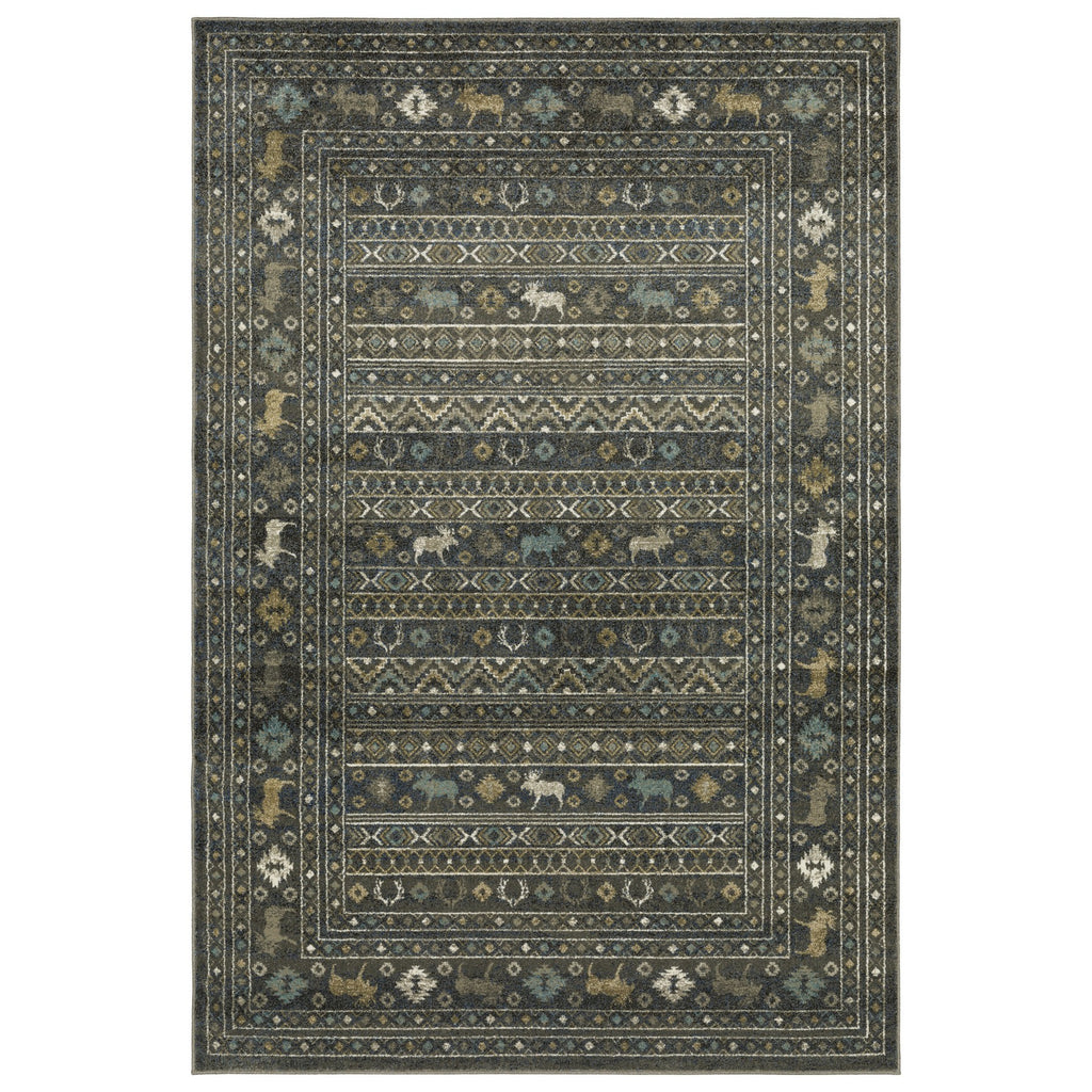 8' X 10' Blue And Gold Southwestern Area Rug