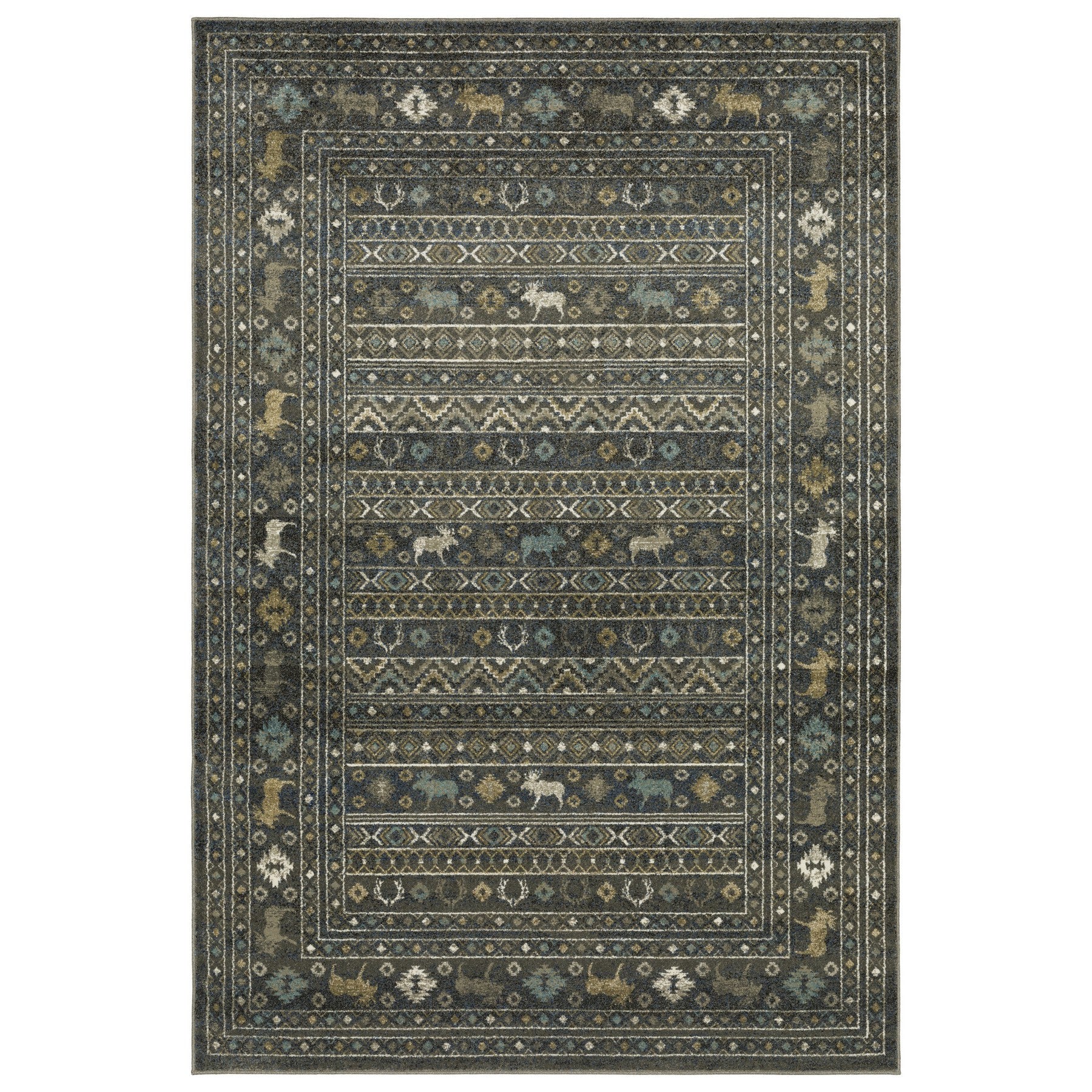 8' X 10' Blue And Gold Southwestern Area Rug