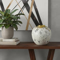 10 Ivory Gray And Gold Abstract Distressed Ceramic Round Table Vase