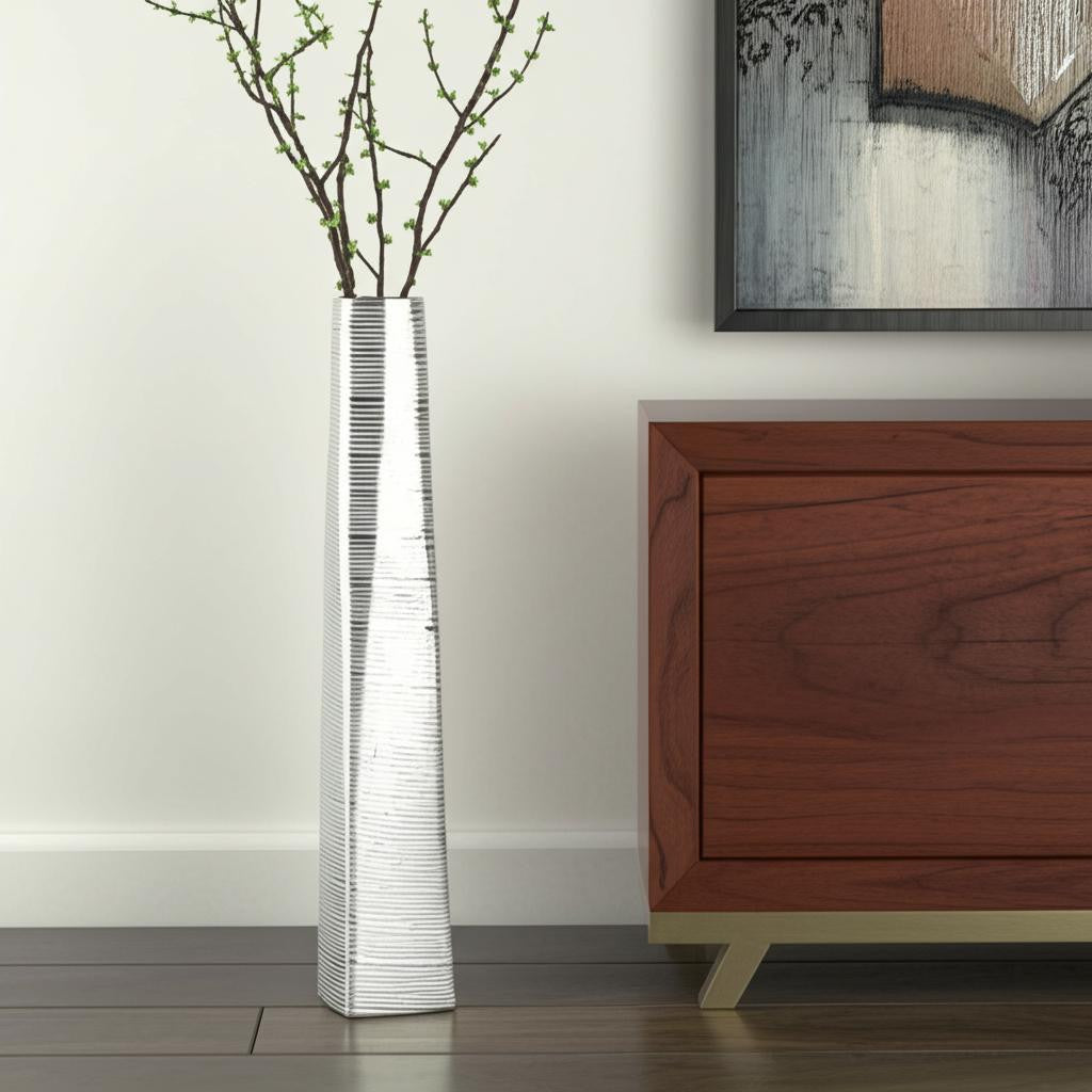 48 Silver Striped Tapered Ceramic Floor Vase
