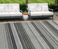 10' X 14' Black Striped Washable Indoor Outdoor Area Rug