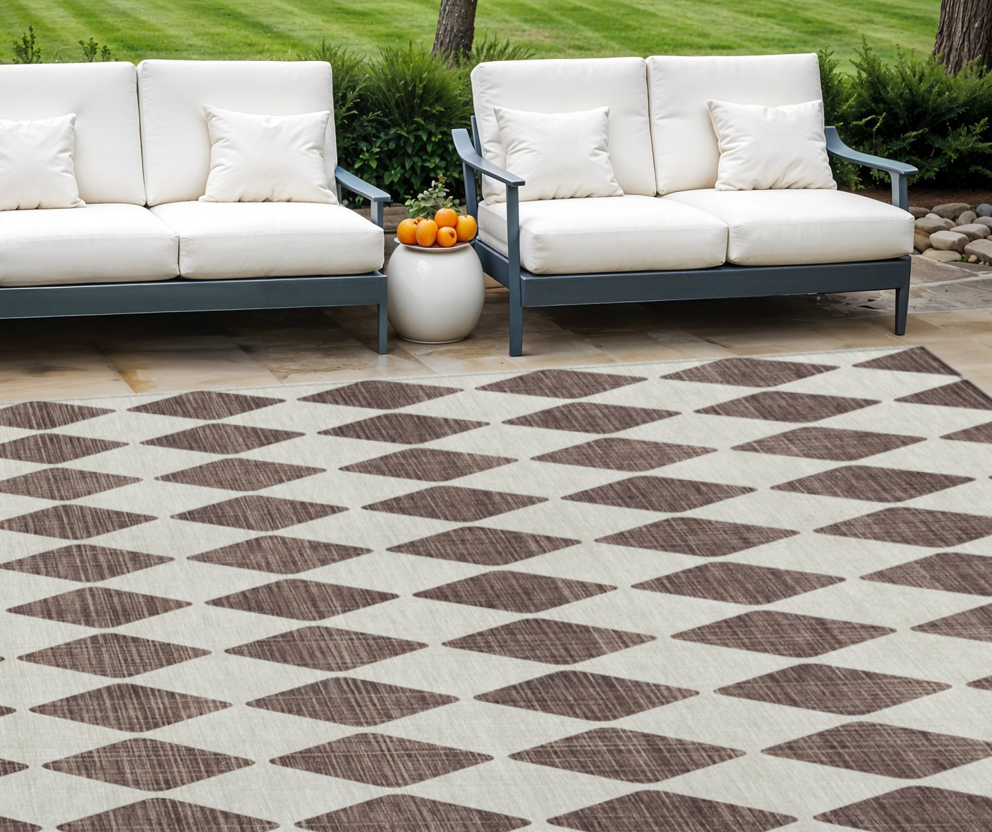 10' X 14' Brown Geometric Washable Indoor Outdoor Area Rug