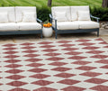 9' X 12' Burgundy Geometric Washable Indoor Outdoor Area Rug