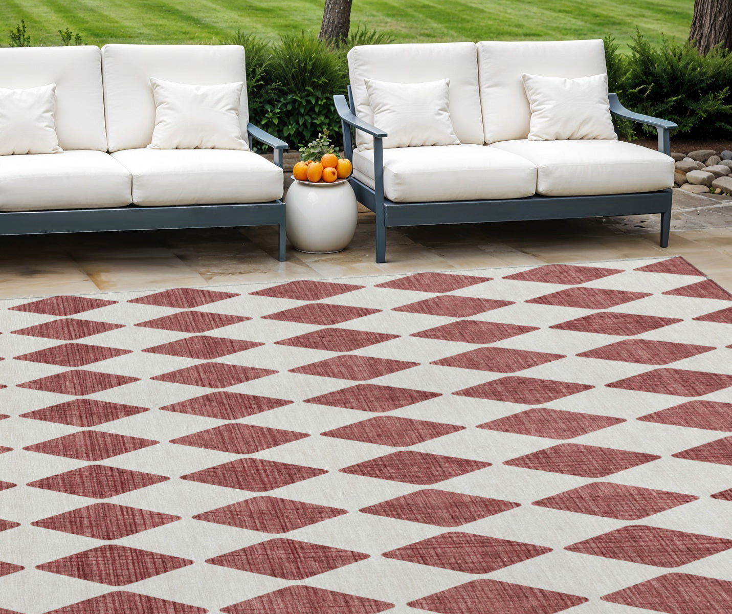 9' X 12' Burgundy Geometric Washable Indoor Outdoor Area Rug