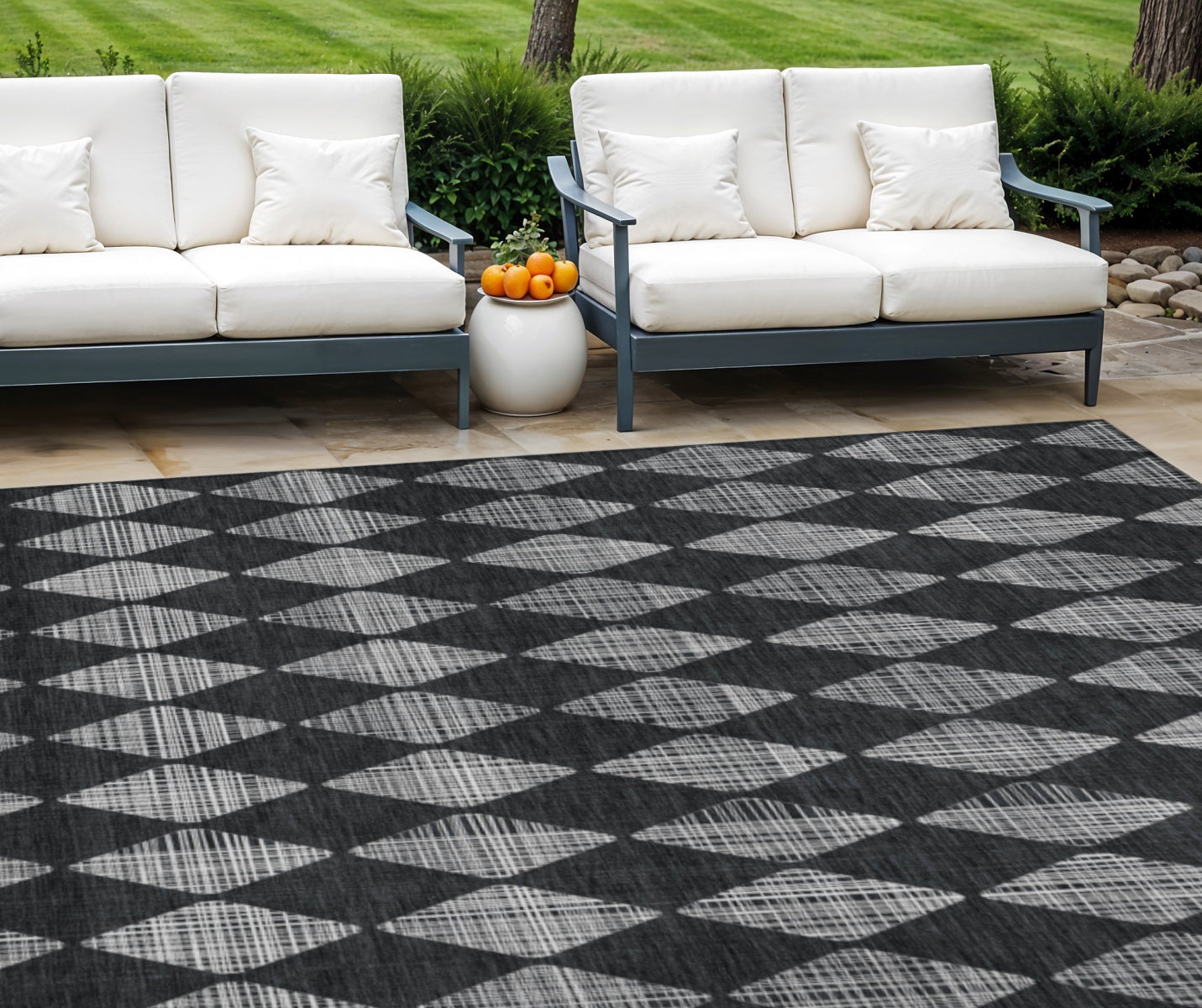 10' X 14' Charcoal Geometric Washable Indoor Outdoor Area Rug