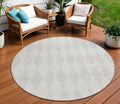 8' Ivory And Beige Round Geometric Washable Indoor Outdoor Area Rug