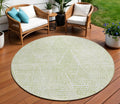 8' Artichoke Green And Ivory Round Geometric Washable Indoor Outdoor Area Rug