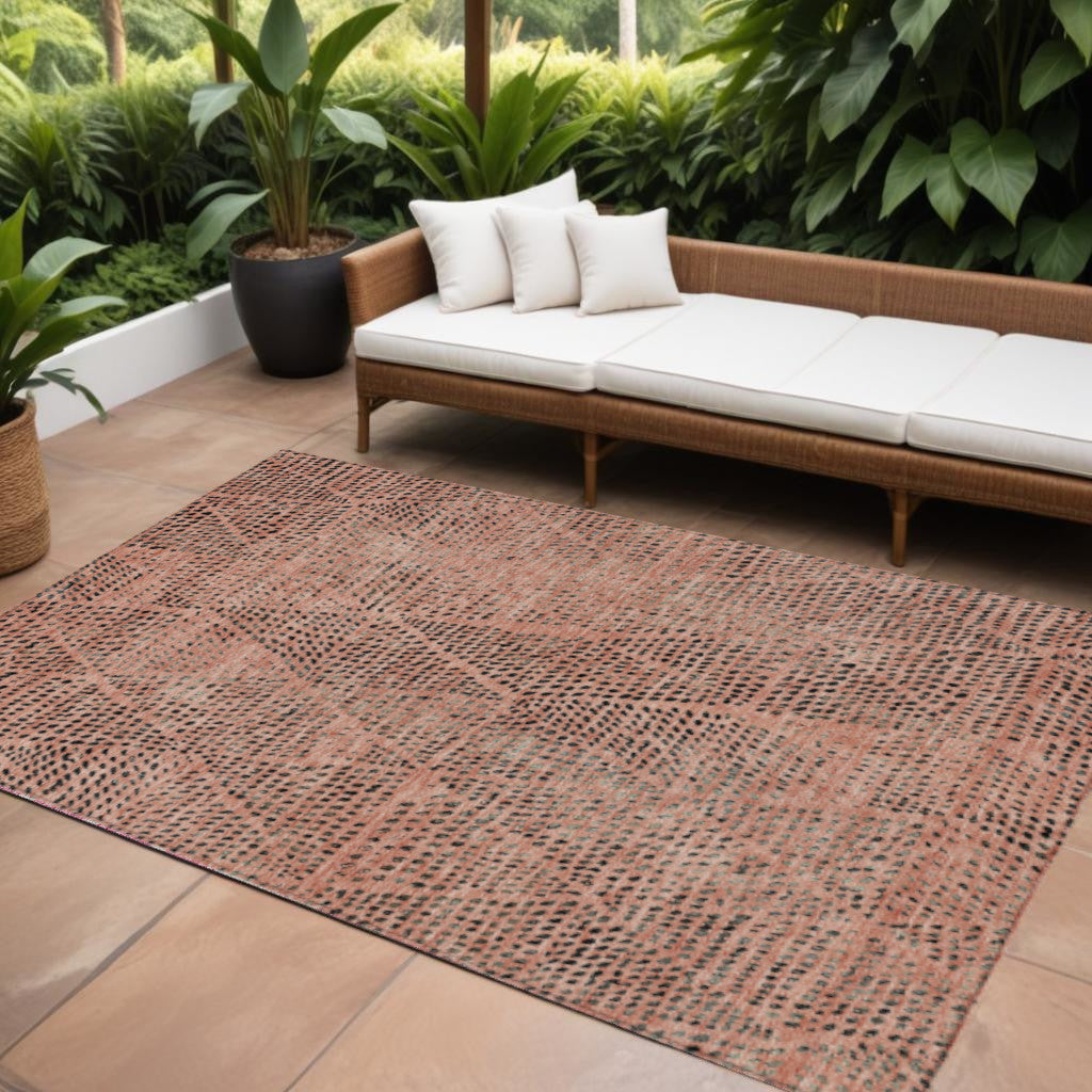 8' X 10' Salmon Charcoal And Beige Geometric Washable Indoor Outdoor Area Rug