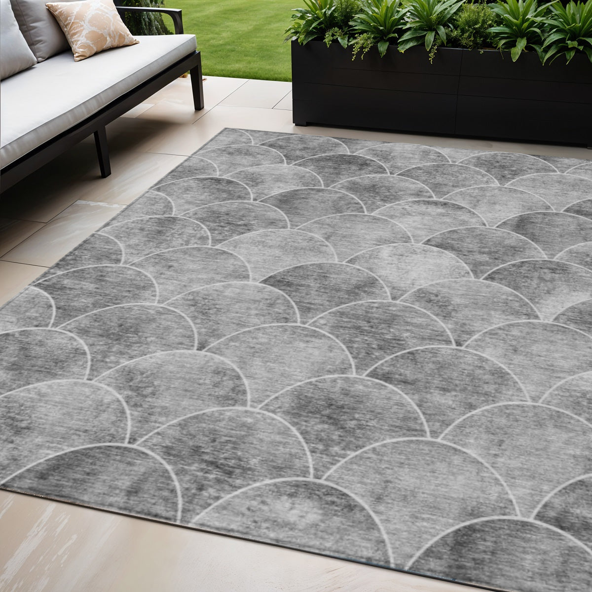 8' X 10' Gray Charcoal And Ivory Abstract Washable Indoor Outdoor Area Rug