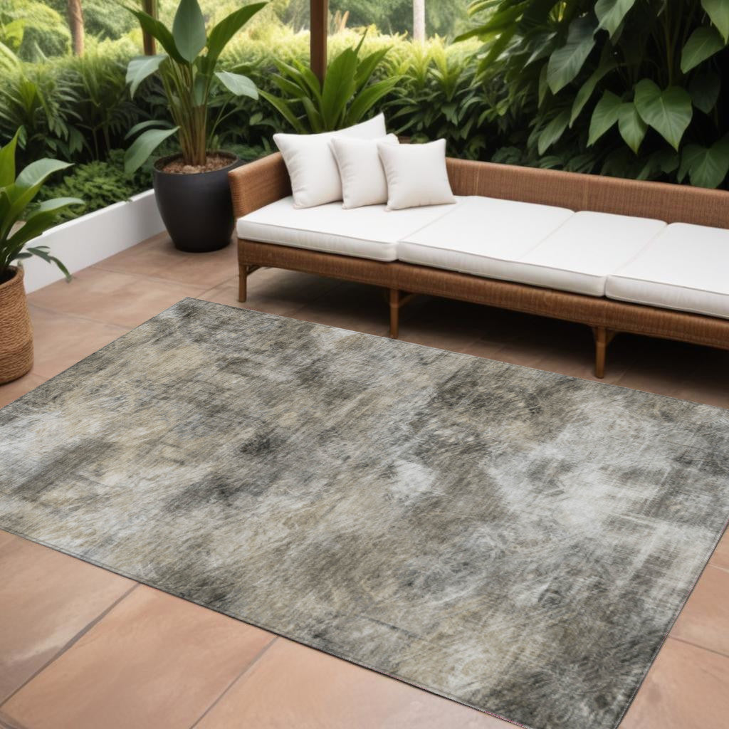 9' X 12' Beige Taupe And Gray Abstract Washable Indoor Outdoor Area Rug