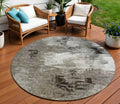 8' Taupe Beige And Ivory Round Abstract Washable Indoor Outdoor Area Rug
