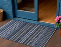 3' X 5' Denim Blue And Gray Striped Washable Indoor Outdoor Area Rug