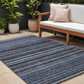 9' X 12' Denim Blue And Gray Striped Washable Indoor Outdoor Area Rug