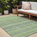 8' X 10' Artichoke Green And Olive Green Striped Washable Indoor Outdoor Area Rug