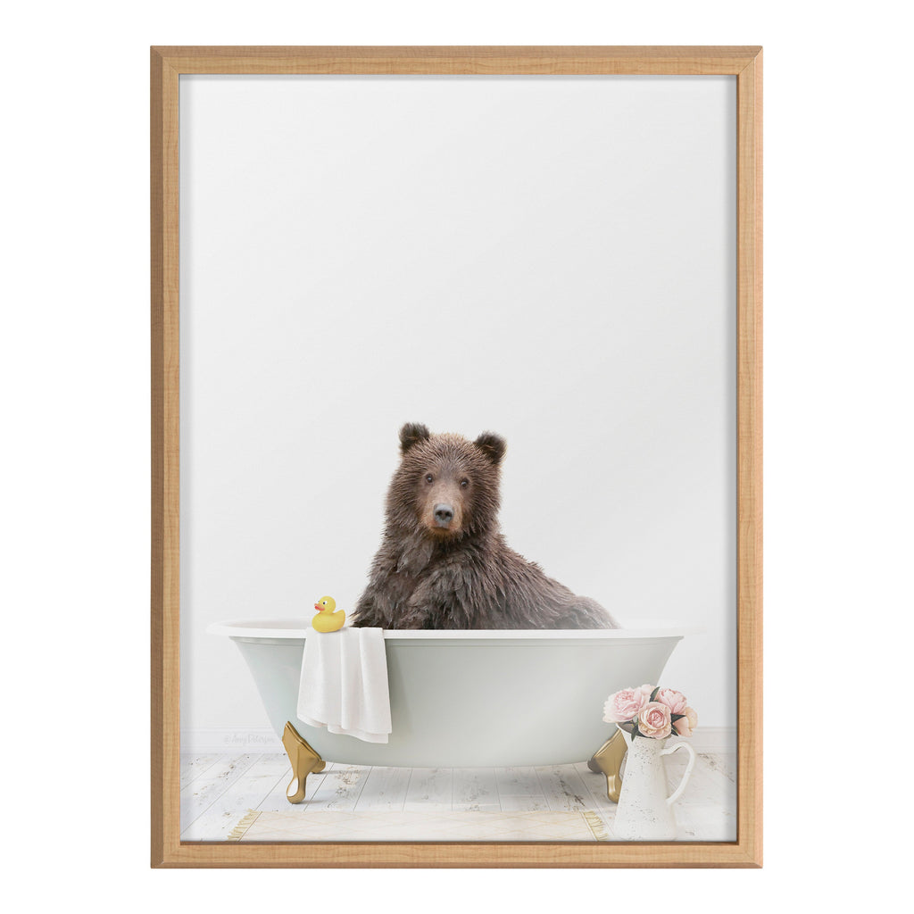 Blake Bear Cottage Bathroom Framed Printed Glass by Amy Peterson Art Studio