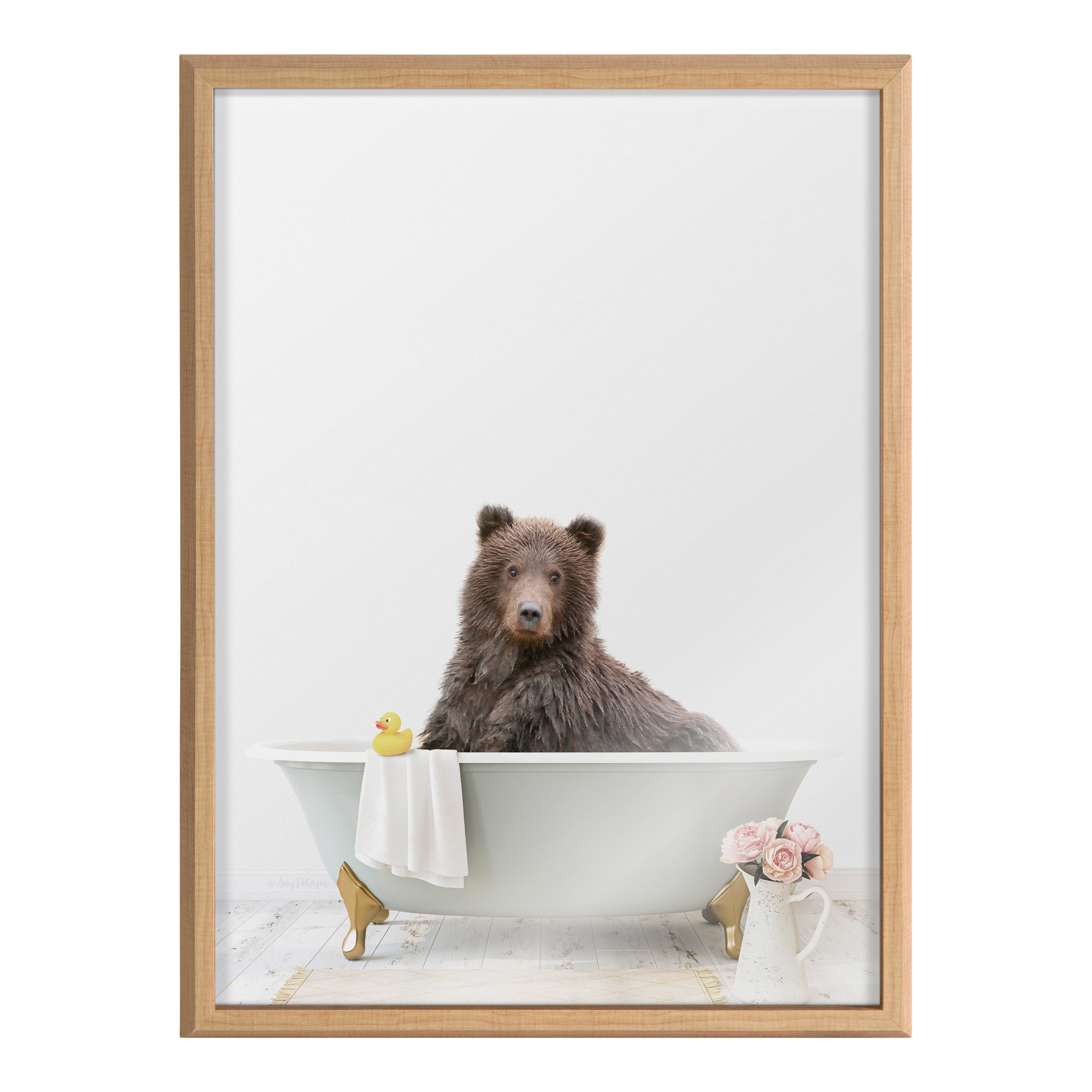 Blake Bear Cottage Bathroom Framed Printed Glass by Amy Peterson Art Studio