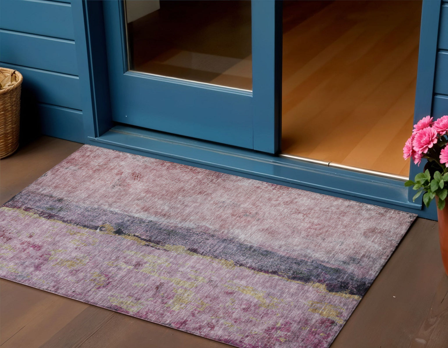 3' X 5' Blush Pink And Purple Abstract Washable Indoor Outdoor Area Rug