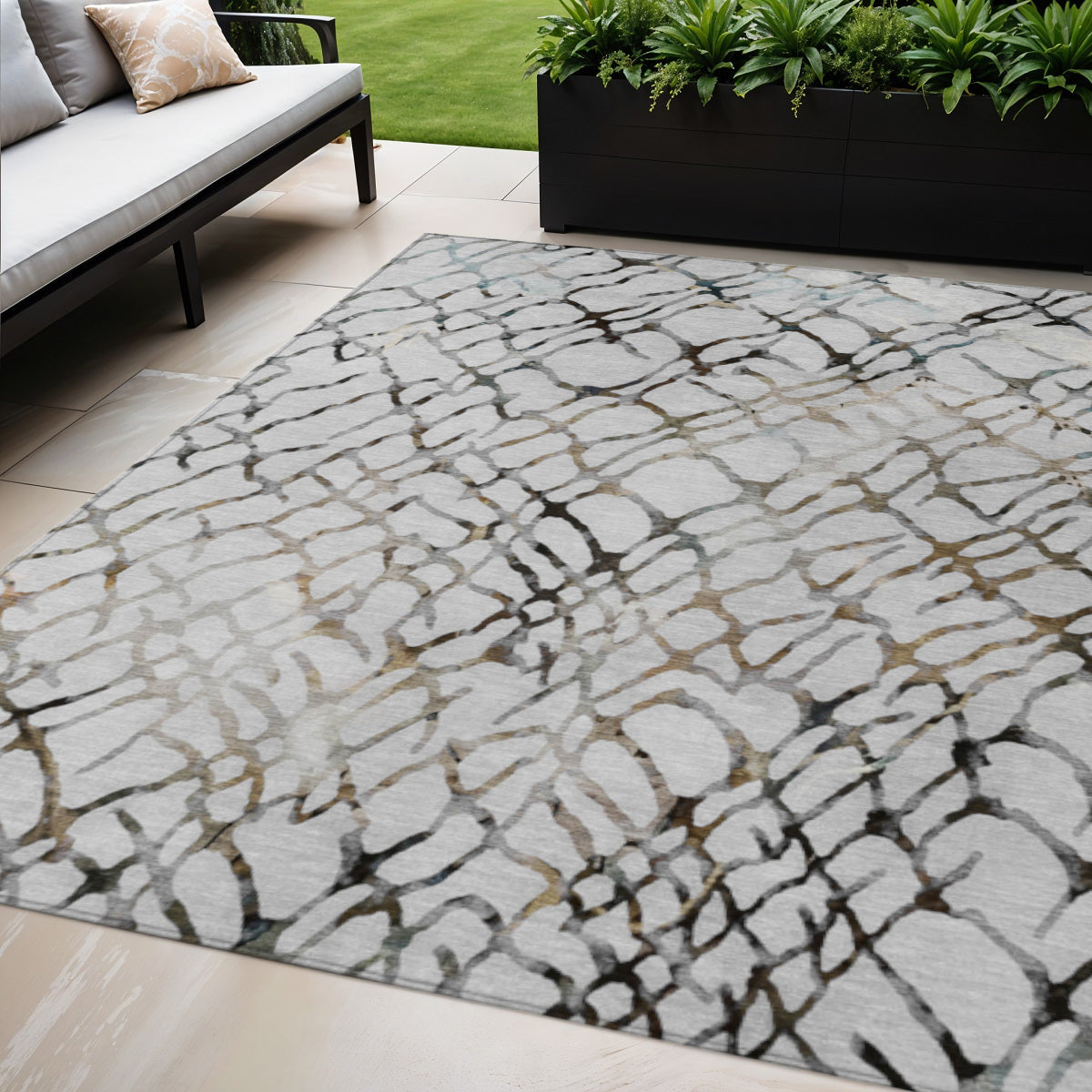 5' X 8' Silver Gray And Charcoal Abstract Washable Indoor Outdoor Area Rug