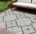 9' X 12' Gray Charcoal And Ivory Geometric Washable Indoor Outdoor Area Rug