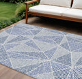 8' X 10' Navy Blue And Denim Blue Geometric Washable Indoor Outdoor Area Rug