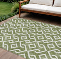 10' X 14' Olive Green And Ivory Geometric Washable Indoor Outdoor Area Rug