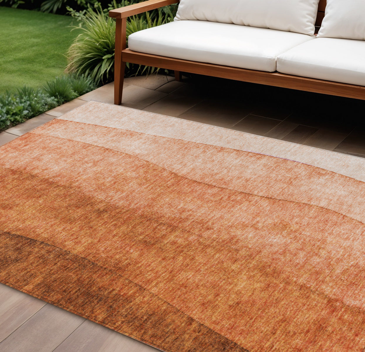 8' X 10' Orange And Copper Ombre Washable Indoor Outdoor Area Rug