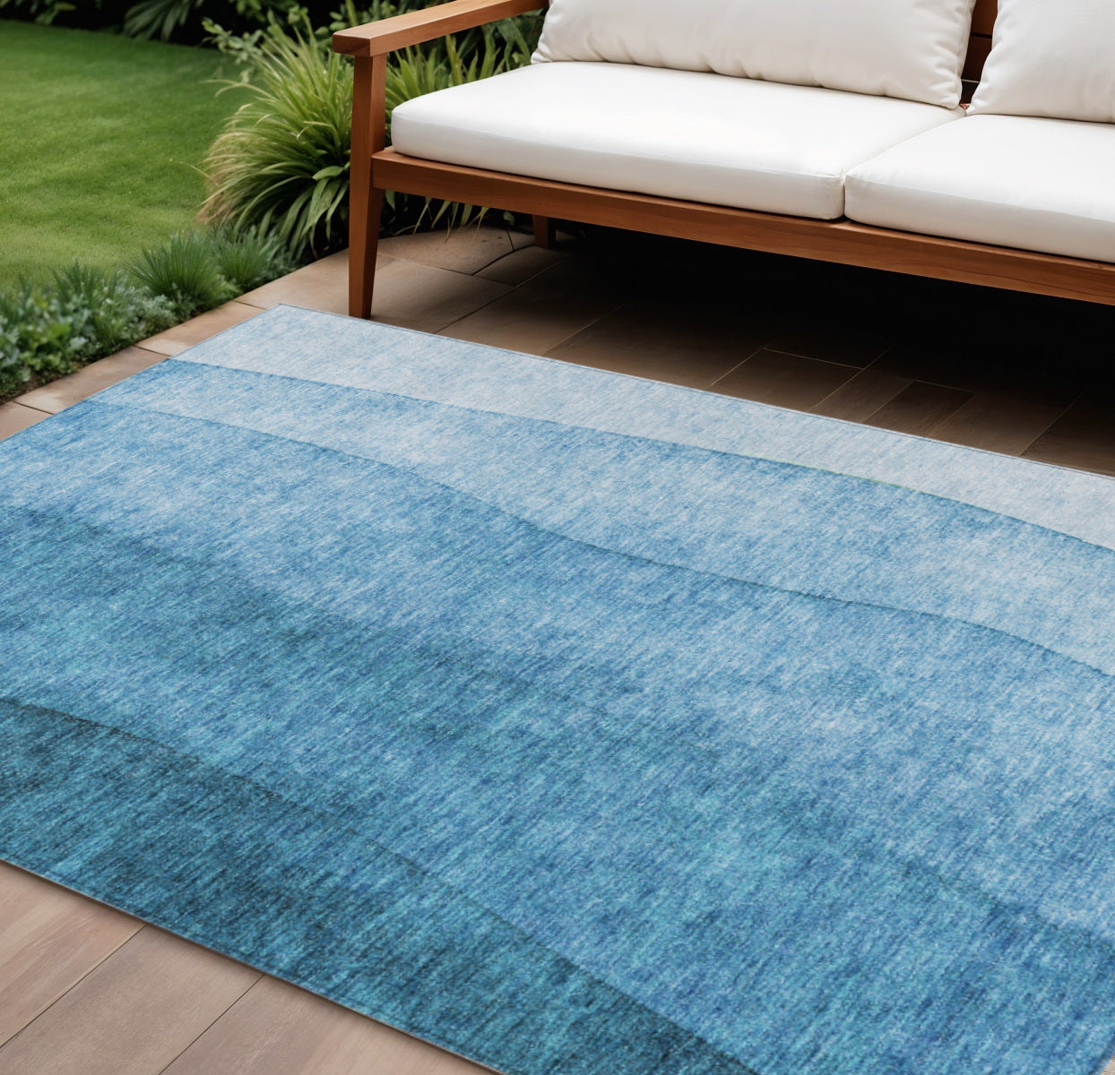 10' X 14' Teal Blue Aqua And Turquoise Ombre Washable Indoor Outdoor Area Rug