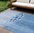 10' X 14' Sky Blue And Navy Blue Nautical Washable Indoor Outdoor Area Rug