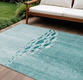 10' X 14' Teal Blue Aqua And Ivory Nautical Washable Indoor Outdoor Area Rug