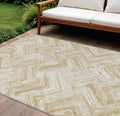 10' X 14' Beige Tan And Ivory Geometric Washable Indoor Outdoor Area Rug
