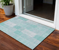 3' X 5' Aqua Teal Blue And Silver Patchwork Washable Indoor Outdoor Area Rug