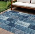 8' X 10' Navy Blue And Sky Blue Patchwork Washable Indoor Outdoor Area Rug