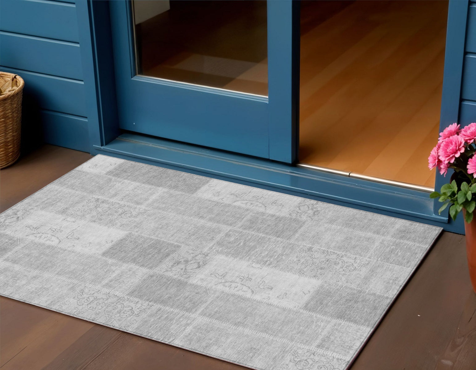 3' X 5' Silver Gray And Graphite Patchwork Washable Indoor Outdoor Area Rug