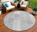 8' Silver Gray And Graphite Round Patchwork Washable Indoor Outdoor Area Rug