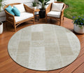 8' Taupe Beige And Tan Round Patchwork Washable Indoor Outdoor Area Rug