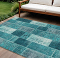 8' X 10' Teal Blue Aqua And Turquoise Patchwork Washable Indoor Outdoor Area Rug