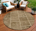 8' Brown And Beige Round Patchwork Washable Indoor Outdoor Area Rug