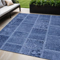 5' X 8' Navy Blue And Denim Blue Patchwork Washable Indoor Outdoor Area Rug