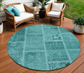 8' Turquoise Teal Blue And Aqua Round Patchwork Washable Indoor Outdoor Area Rug