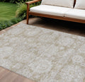 10' X 14' Beige Tan And Gray Floral Washable Indoor Outdoor Area Rug