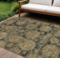 8' X 10' Charcoal Gold And Tan Floral Washable Indoor Outdoor Area Rug