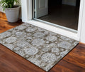 3' X 5' Chocolate And Blue Floral Washable Indoor Outdoor Area Rug