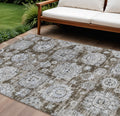 10' X 14' Chocolate And Blue Floral Washable Indoor Outdoor Area Rug