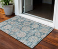 3' X 5' Teal Blue And Sky Blue Floral Washable Indoor Outdoor Area Rug