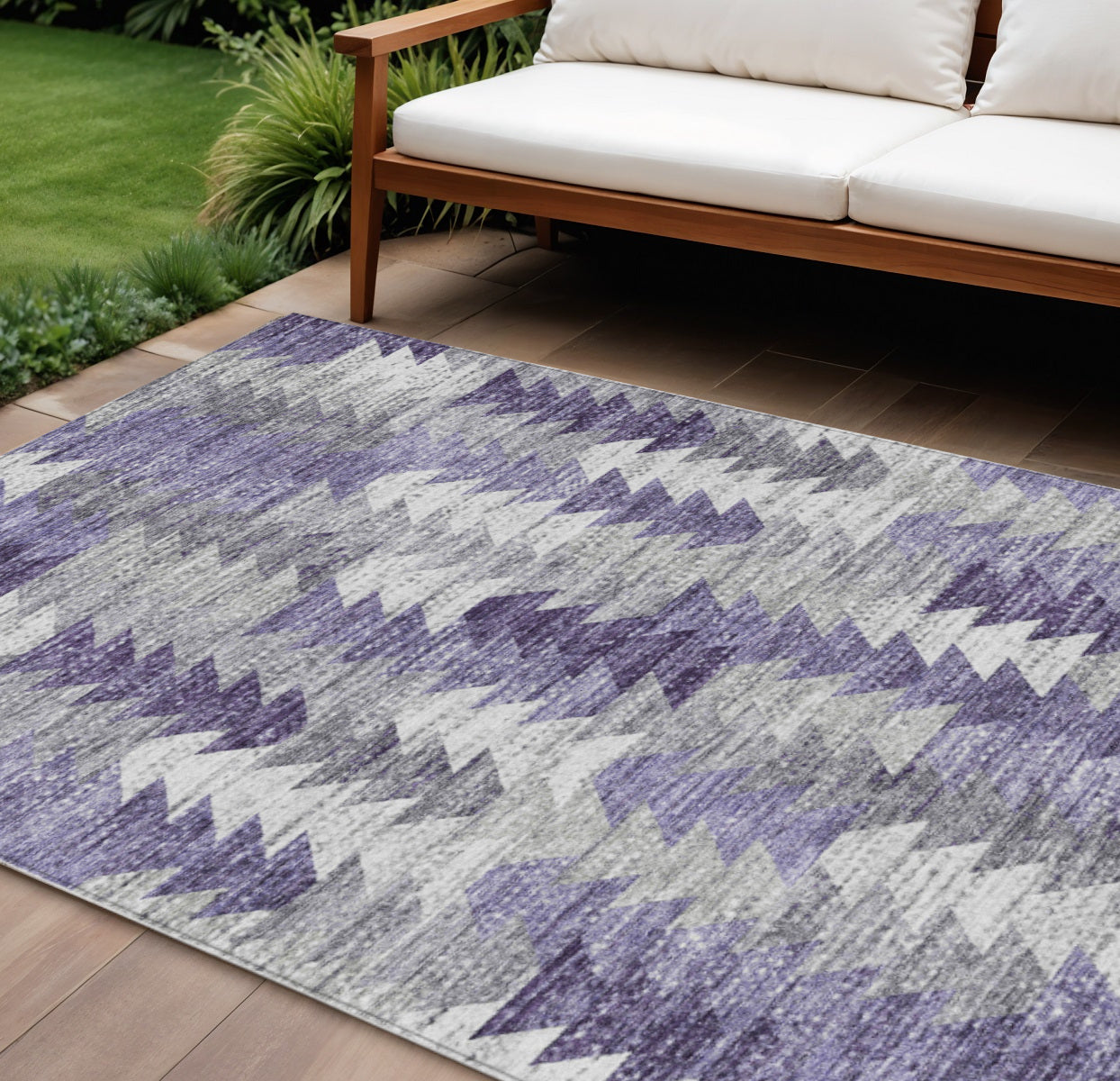 8' X 10' Purple Lavender And Gray Geometric Washable Indoor Outdoor Area Rug